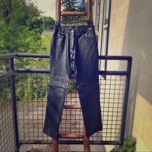 Black Leather Biker Pants